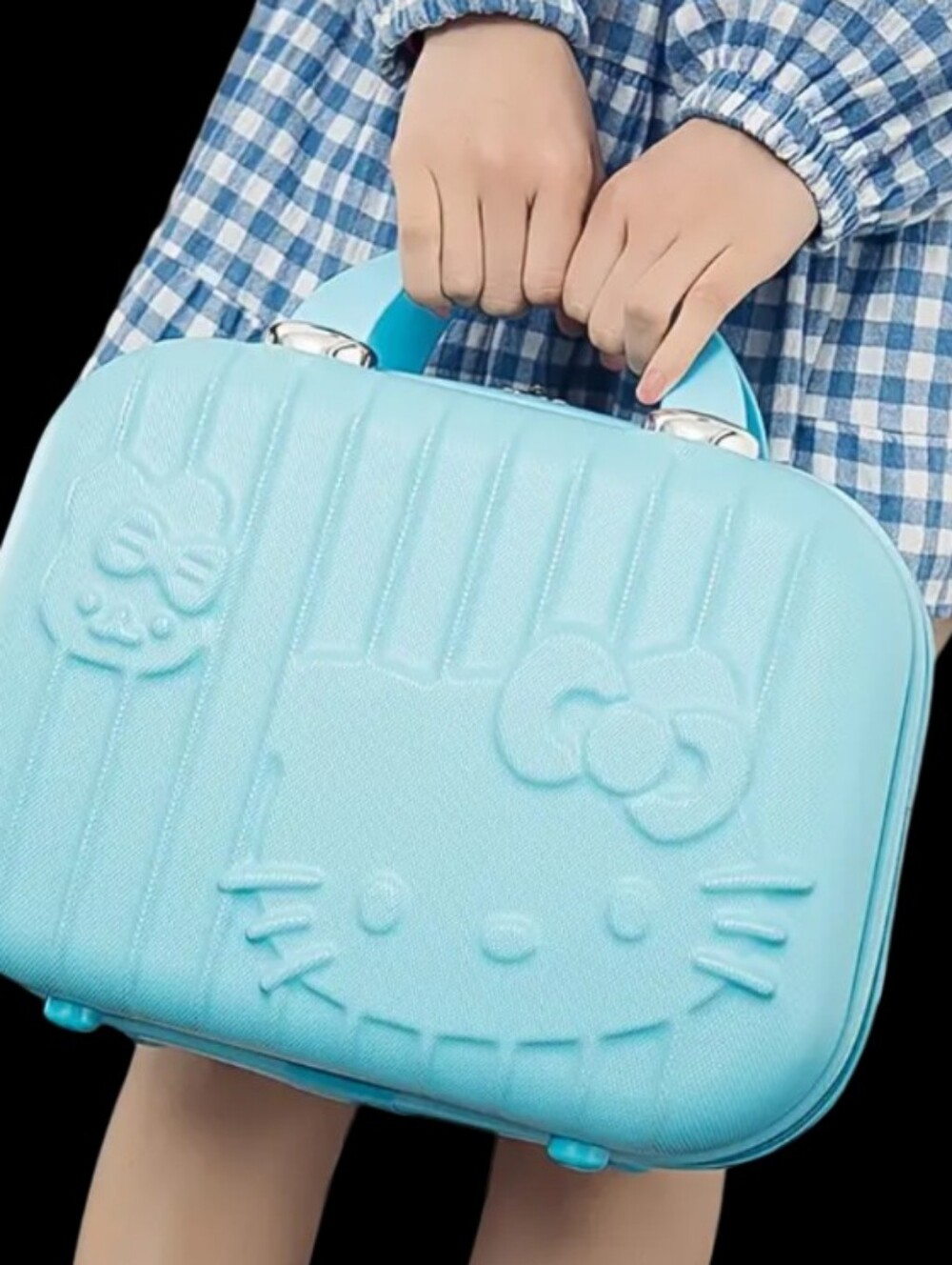 Hello Kitty Aqua Blue Kids Mini Hard Suitcase with Embossed Face